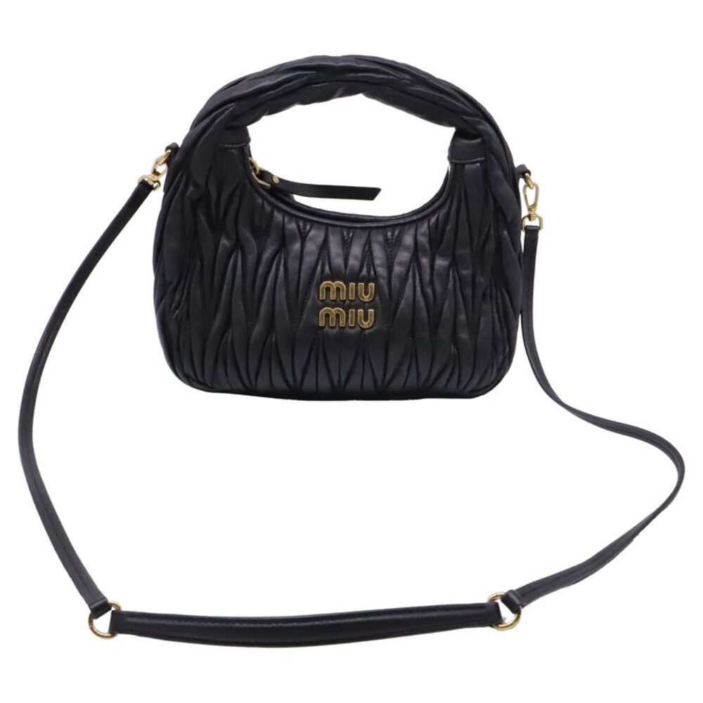 Miu Miu Wander Matelassé Nappa Hobo Bag in Black Leather
